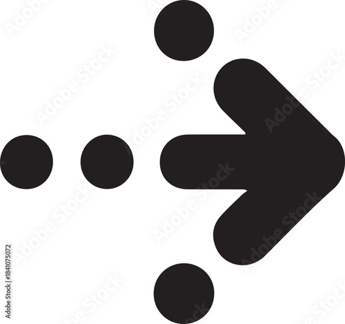 Arrow with dotted path indicating direction, Bold right–pointing arrow with three guiding dots, symbolizing direction, movement, navigation cues, or process flow in modern interface design.

