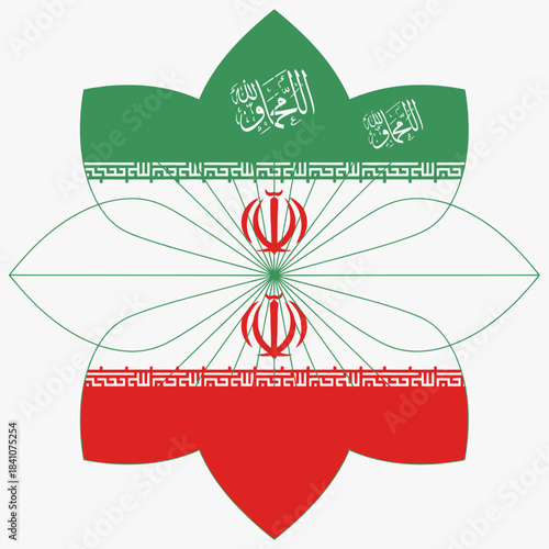 Symbolic flower with iranian and saudi arabian flag elements, representing relations.