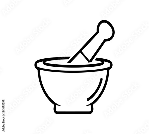 Traditional wooden mortar and pestle kitchen tools for grinding food spices and herbs are isolated on a white background for chemistry, pharmacy, and medicine