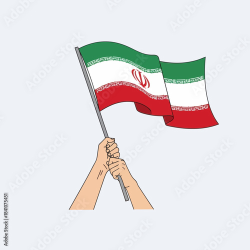 Hands holding and waving the national flag of iran, a symbol of iranian identity.