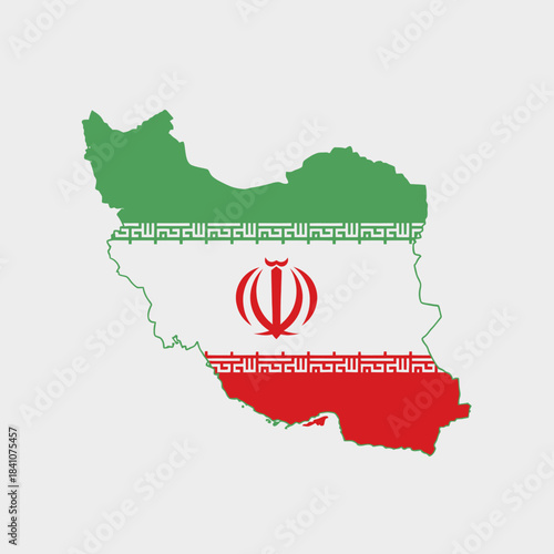 Map of iran overlaid with the iranian flag, showcasing the country shape and identity.
