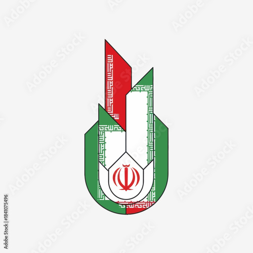 Stylized emblem of iran with national colors and script, showcasing iranian heritage.