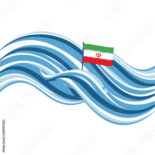 Waving iran flag on blue lines, a symbol of national pride and cultural identity.