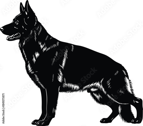 Black german shepherd dog vector illustration pet animal breed canine eps silhouette