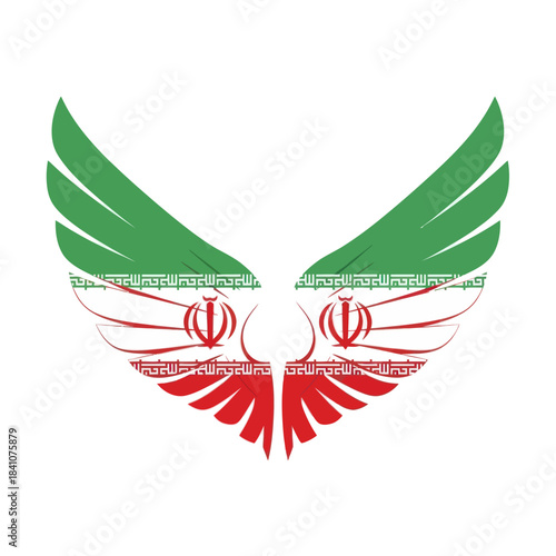 Iranian flag on wings illustration. National symbol of iran with freedom concept design.