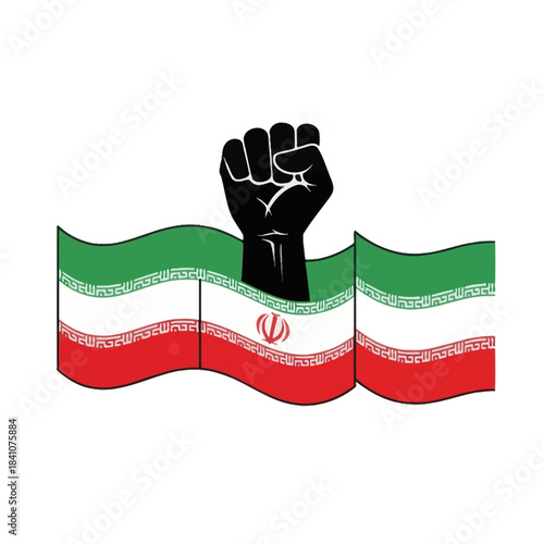 Iranian flag and clenched fist. Symbol of protest against the government in iran.