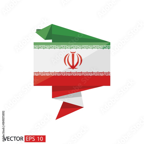 Iran flag origami banner. National colors of iran in geometric shape. Vector illustration.