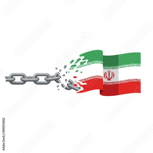 Breaking chain with iran flag. Symbolizes freedom, independence, and revolution concept.