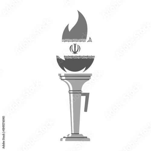 Stylized torch with the emblem of iran, a symbol of national identity and heritage.