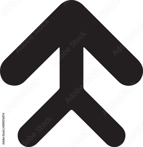 Upward split arrow symbol for direction choice, Bold black upward arrow with two branching lines, representing direction options, decision paths, navigation, and upward movement in minimal design.

