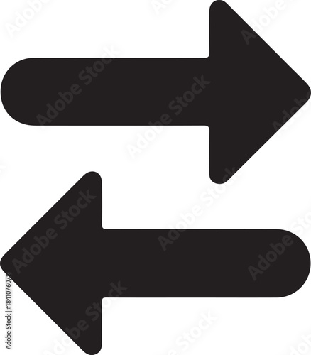 Opposite direction arrows indicating two-way flow, Black icon with one arrow pointing right and another pointing left, symbolizing exchange, swap, reverse direction, or bidirectional movement.


