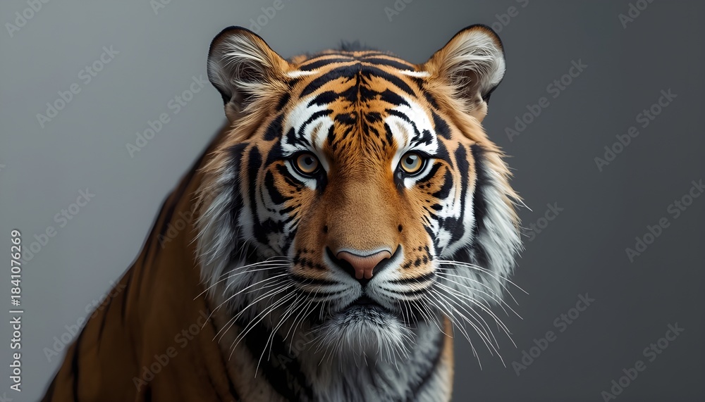 Obraz premium Close-up portrait of a tiger with detailed fur and intense gaze.
