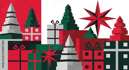Brutalist Christmas Icon Background with Blocky Minimal Flat Elements