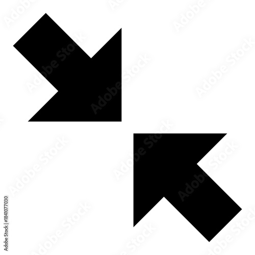 Black minimize icon with two arrows pointing inwards, isolated on white background.