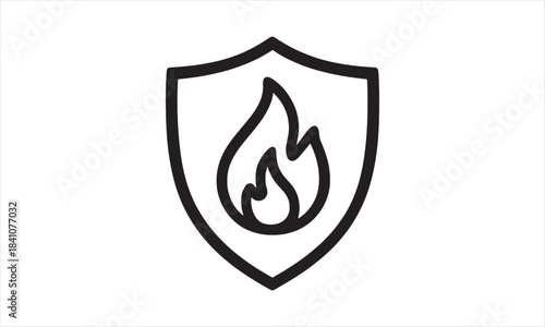 Fire Protection Icon Vector , Safety Shield Flame Symbol.