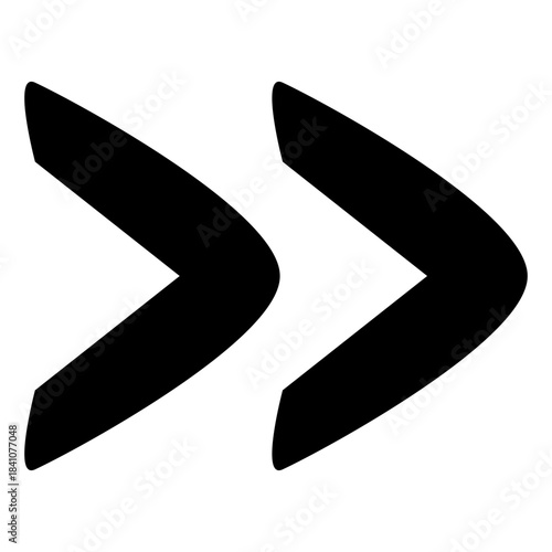 Black fast forward icon with two chevrons pointing right, isolated on white background.
