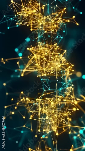 Animation of abstract glowing network structure with golden and blue connected nodes