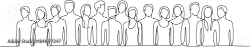 An unbroken single line visually represents a large gathering of human figures portraying solidarity and teamwork