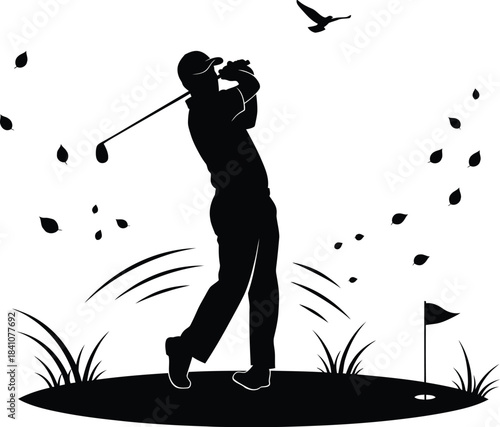 Silhouette golf player swinging club vector illustration design art eps