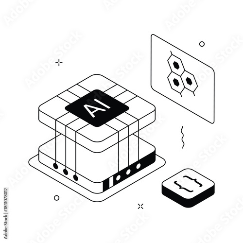 AI Technology Processing and Machine Intelligence Isometric Illustration