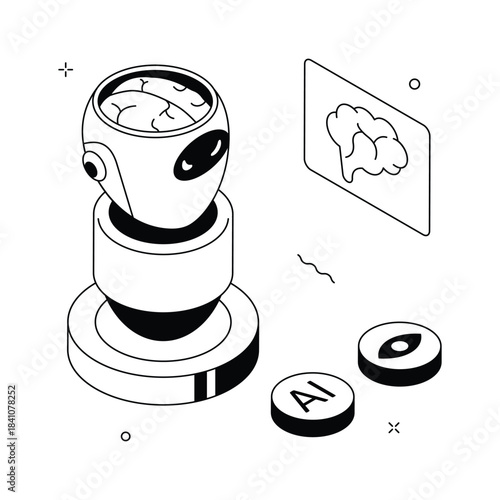 Trendy Isometric neural network illustration, deep learning and artificial intelligence
