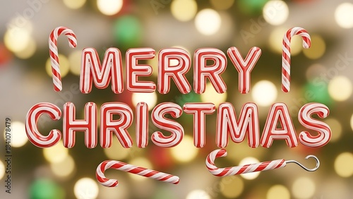 Wallpaper Mural Merry Christmas Text and Candy Canes in Red and White Stripes image photo Torontodigital.ca