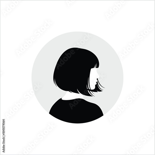 Woman profile icon with short bob hairstyle black and white illustration eps silhouette