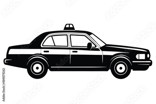 police car silhouette line art vector illustration with a white background
