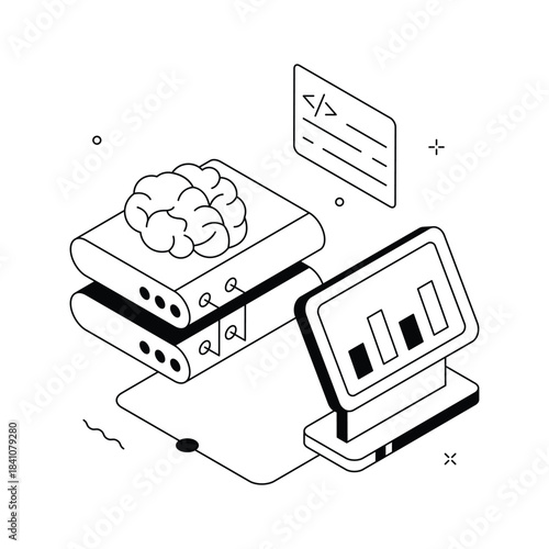 Intelligent data analysis, isometric ai analytics concept illustration