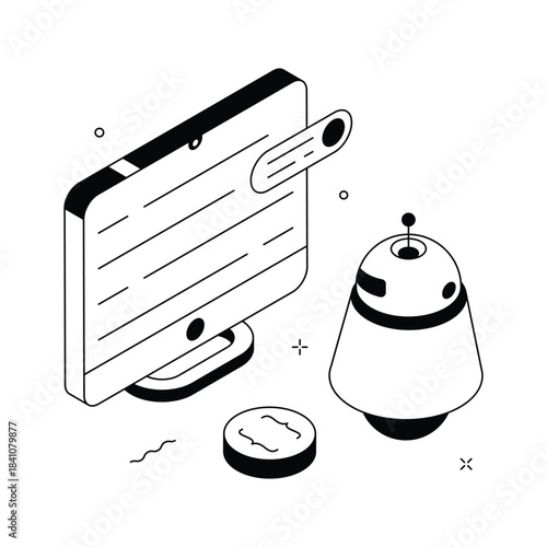 Isometric robot coding concept showing artificial intelligence programming