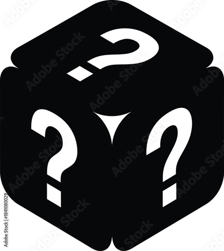 Black mystery box cube with question marks vector icon illustration eps silhouette