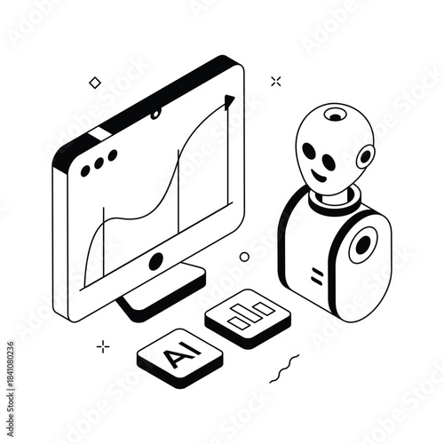 A trendy isometric style illustration of ai analytics, data analysis
