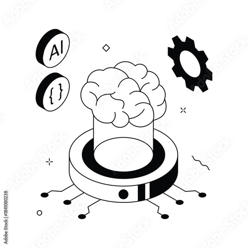 A premium isometric illustration of artificial brain, machine intelligence