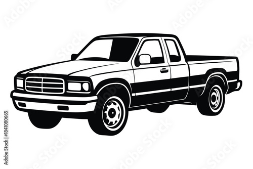 pickup silhouette line art vector illustration with a white background
