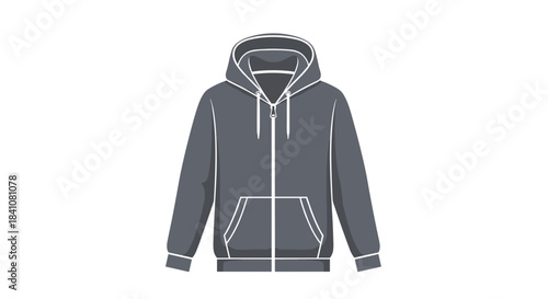Gray fleece zip hoodie with drawstrings, isolated against a white background, showcasing front pockets and casual style