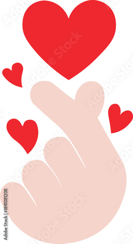 Illustration of hands forming a heart shape with floating hearts.