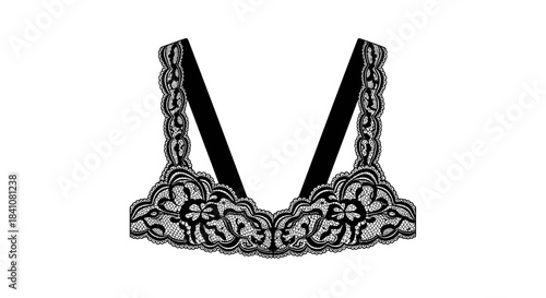 Elegant lace bra with shoulder straps, intricately designed, isolated on a white background for fashion and lingerie display