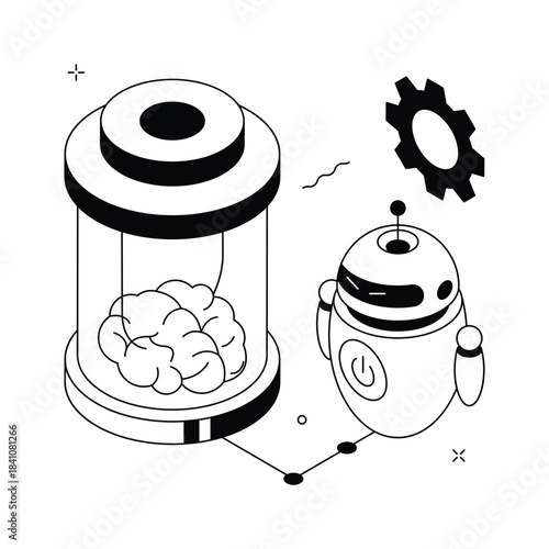 AI robot representing automated intelligent services isometric illustration