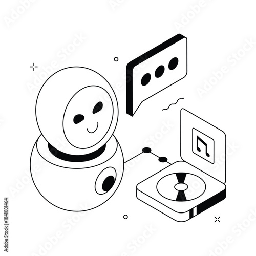 Creatively designed Isometric AI media assistant managing smart digital content