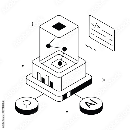 A trendy isometric style illustration of ai analytics, data analysis