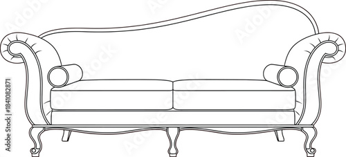 Elegant white sofa with bolster pillows against a solid red colored backdrop