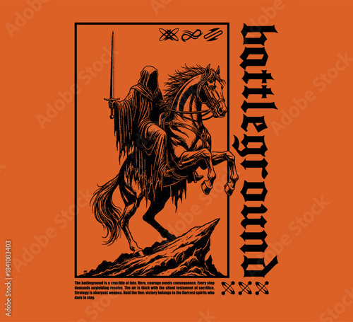 Vector illustration Streetwear of Fallen Knight Dark Fantasy for T-Shirt design with slogan and distortion artwork