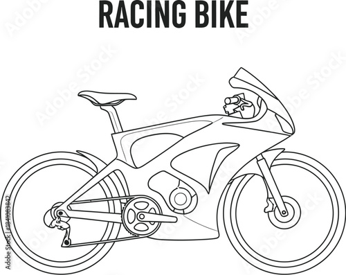 Sleek racing bicycle line art illustration on a white background for design use