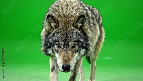 Gray wolf (Canis lupus) in the snow, a wild canine predator portrait in winter nature