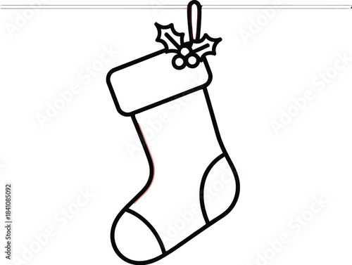 Festive christmas stocking hanging on a line ready for santa's gifts arrival