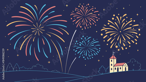 new year card with fireworks