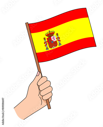 スペインの国旗を手に持って応援しているイラスト