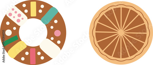 Two cartoon style cookies one decorated like a life preserver and one like an orange slice