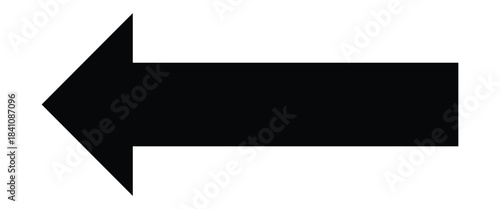 Black long thick arrow icon. Abstract arrow icon pointing to the left side. Vector long arrow isolated on white background.