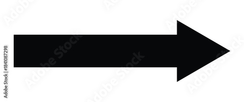 Black long thick arrow icon. Abstract arrow icon pointing to the right side. Vector long arrow isolated on white background.